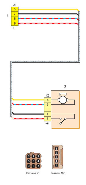 Схема соединений жгута проводов для левой или правой задней двери Lada Kalina