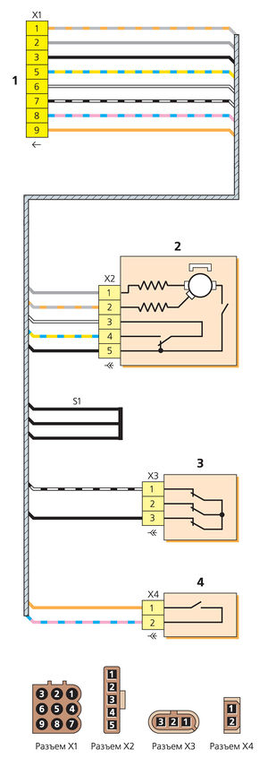 Схема соединений жгута проводов коробки воздухопритока Lada Kalina