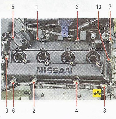 Устанавливаем крышку головки блока цилиндров Nissan Primera