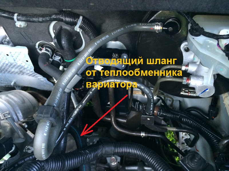 Размещение отводящего шланга от теплообменника вариатора Mitsubishi Outlander III