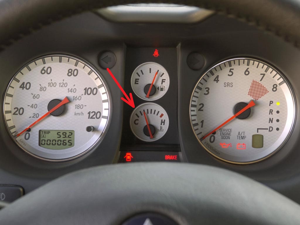 Размещение на панели приборов указателя температуры охлаждающей жидкости двигателя Mitsubishi Outlander I