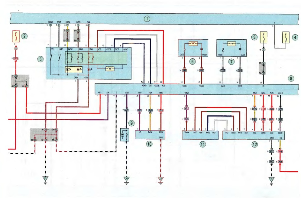 Электросхема 3 соединения системы иммобилизатора Toyota RAV4