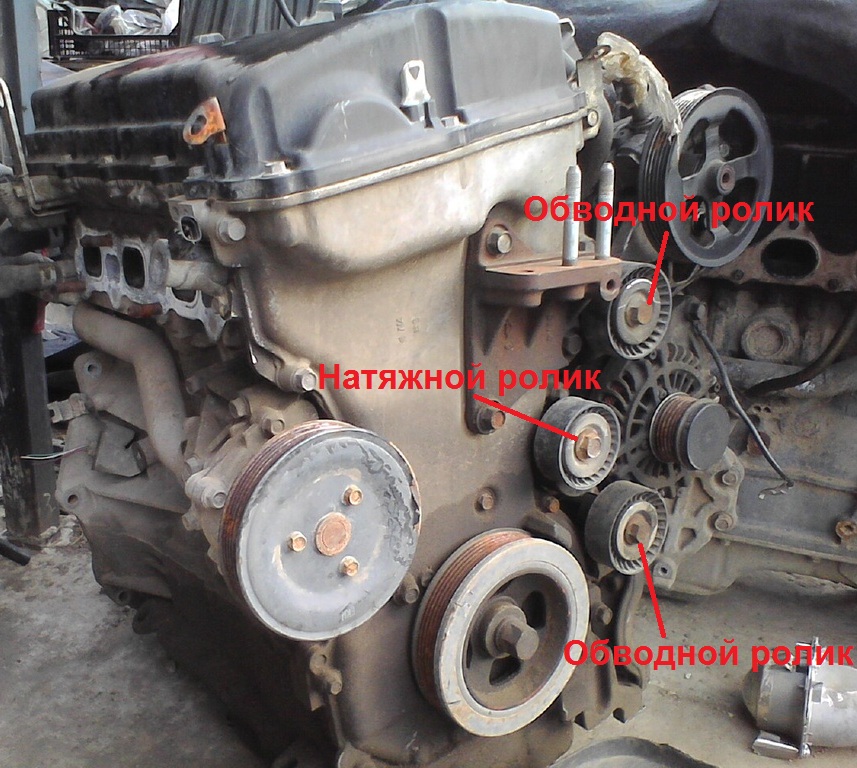 Размещение роликов ремня привода вспомогательных агрегатов двигателя 4B12 и 4B11 Mitsubishi Outlander XL