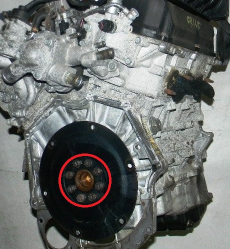 Размещение болтов крепления пластины гидротрансформатора АКПП к коленчатому валу двигателя 6B31 Mitsubishi Outlander XL