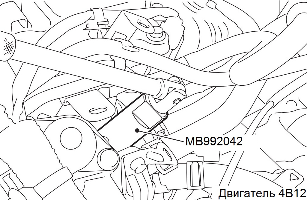 Отворачивание специальной головкой MB992042 датчика температуры охлаждающей жидкости двигателя 4B12 Mitsubishi Outlander XL