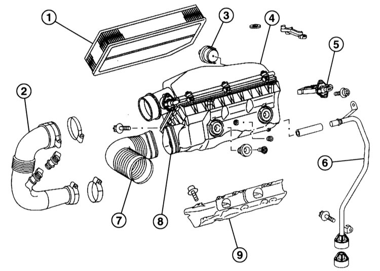 Детали воздушного фильтра дизельного двигателя Mercedes-Benz W203