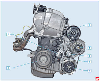 Схема привода вспомогательных агрегатов автомобиля с кондиционером Lada Largus