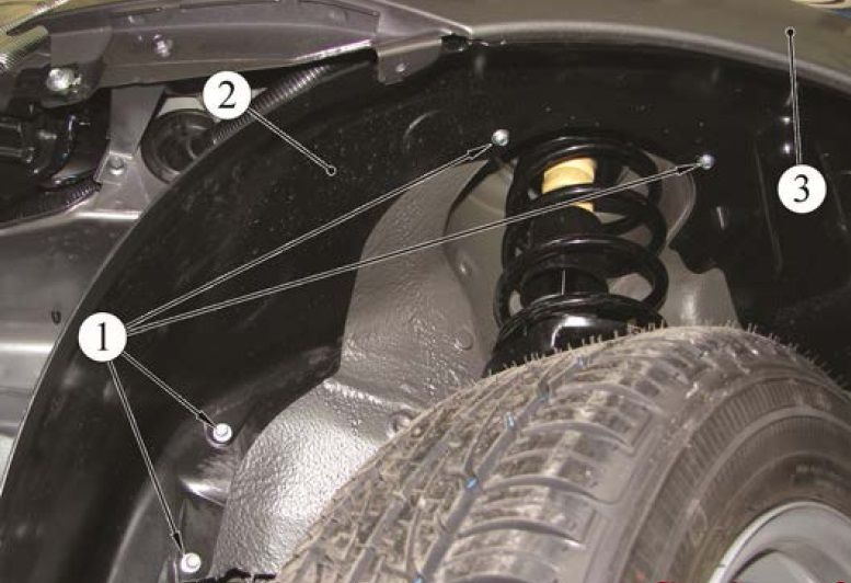 Детали крепления внутренней части переднего подкрылка Лада Гранта (ВАЗ 2190)