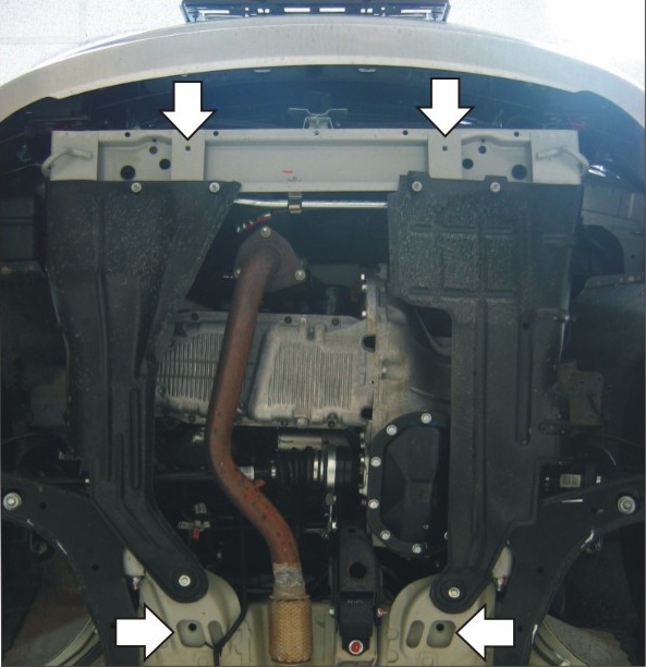 Размещение отверстий для крепления защиты картера двигателя к кузову Daewoo Nexia N150