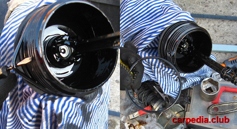 Снять уплотнительное кольцо резьбового элемента крышки масляного фильтра 3D198819A на автомобиле Skoda Fabia MK2 5J 2007-2014