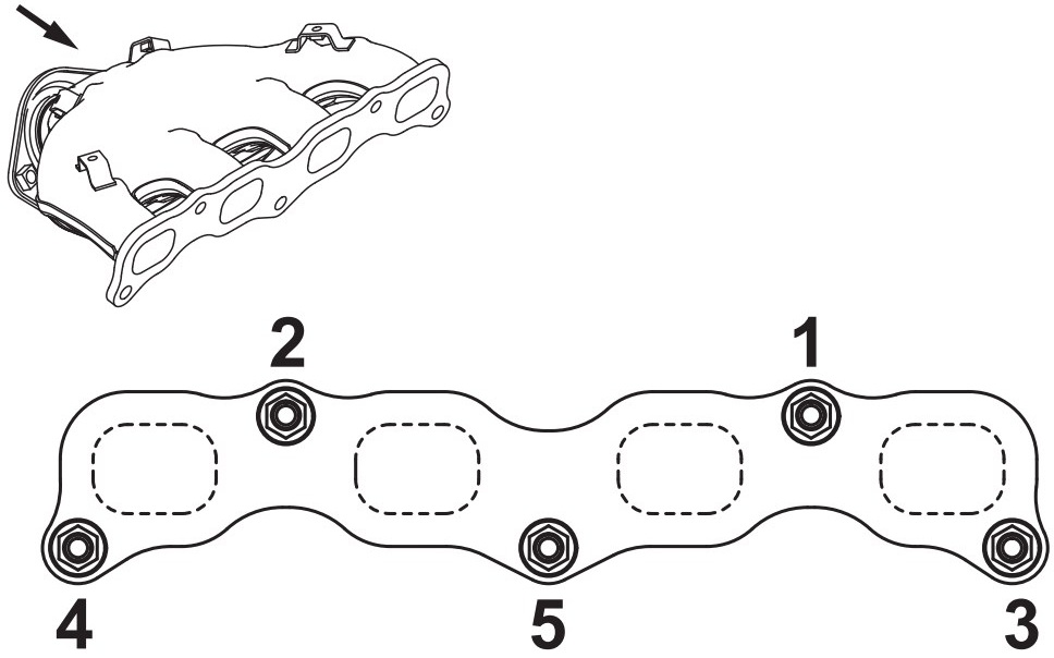 Последовательность затяжки гаек выпускного коллектора двигателя 4B12 Mitsubishi Outlander XL