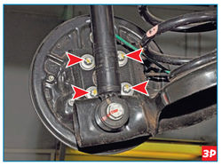 Цапфа заднего колеса крепится четырьмя винтами через щит тормозного механизма к фланцу балки задней подвески Lada Largus