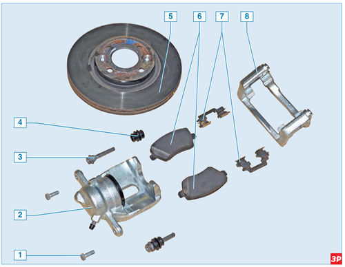 Элементы тормозного механизма переднего колеса Lada Largus