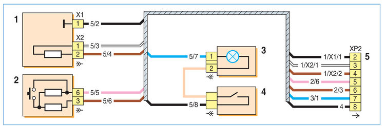 Схема соединений жгута проводов подушки безопасности переднего пассажира и освещения вещевого ящика Lada Largus