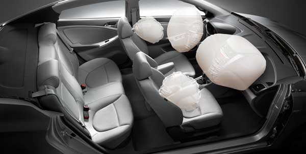 Расположение подушек безопасности в салоне автомобиля Hyundai Solaris