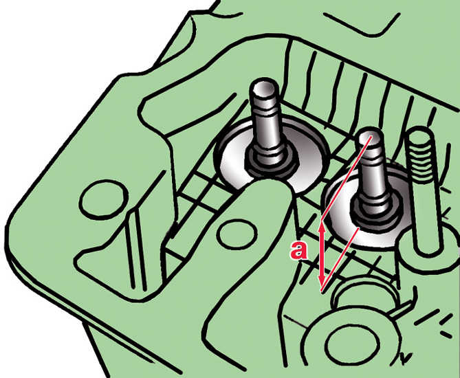 Схема измерения выступания клапана над опорной поверхностью пружины в головке блока двигателя Skoda Fabia I