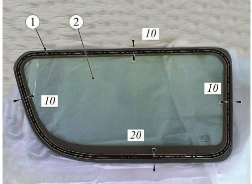 Схема нанесения клеевого шва на стекло бокового окна Lada Largus