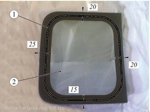 Схема нанесения клеевого шва на стекло окна погрузочной двери правой Lada Largus