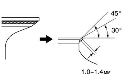 Схема перешлифовки седла клапана Toyota Camry фрезой с углом конуса 30° и 45°