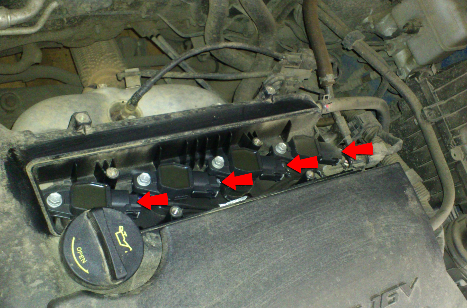 Расположение колодок проводов катушек зажигания на автомобиле Hyundai Solaris 2010-2016