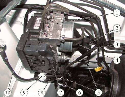 Элементы гидроагрегата ABS Lada Largus