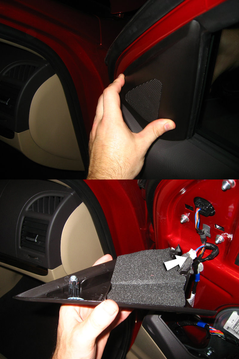 Подденьте и снимите треугольник передней двери Hyundai Santa Fe CM 2006-2012