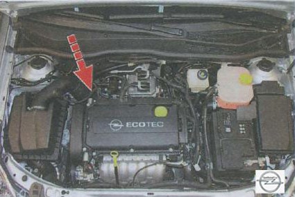 Расположение бачка электрогидроусилителя руля Opel Astra