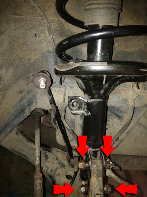Крепление амортизатора к поворотному кулаку на Hyundai Santa Fe CM 2006-2012