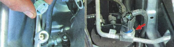 Отсоединяем разъем жгута проводов от датчика высокого давления кондиционера Lada Granta