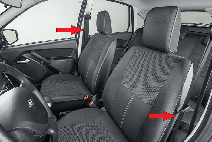 Размещение ремней безопасности для водителя и переднего пассажира Лада Гранта (ВАЗ 2190)