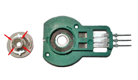 Вытянутое подвижное контактное кольцо потенциометра привода заслонки системы вентиляции Volkswagen Passat B6 2005-2010