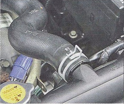 Соединение отводящего и подводящего шлангов с радиатора Nissan Primera