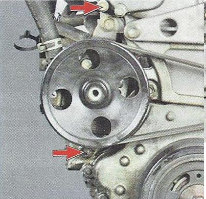 Расположение болтов крепления насоса гидроусилителя рулевого управления Nissan Primera