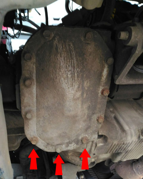 Расположение болтов поддона КПП для замены масла МКПП на автомобиле Chevrolet Cruze J300 2008-2016