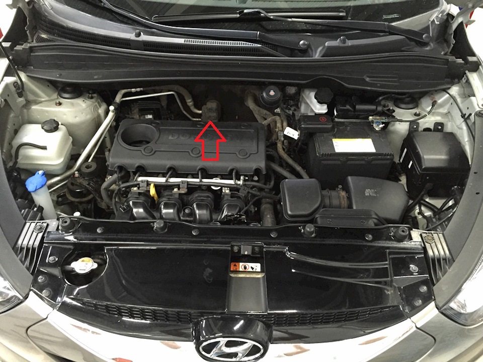 Расположение терморегулирующего клапана на автомобиле Hyundai IX35