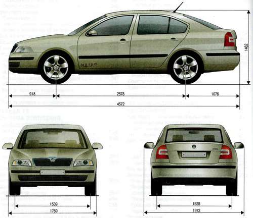 Габаритные размеры автомобиля выпуска до 2009 года Skoda Octavia