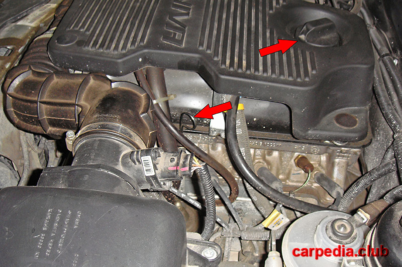 Расположение пробки маслоналивной горловины и масляного щупа двигателя Chevrolet Niva