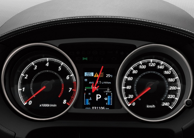Размещение указателя температуры охлаждающей жидкости на панели приборов Mitsubishi Outlander XL