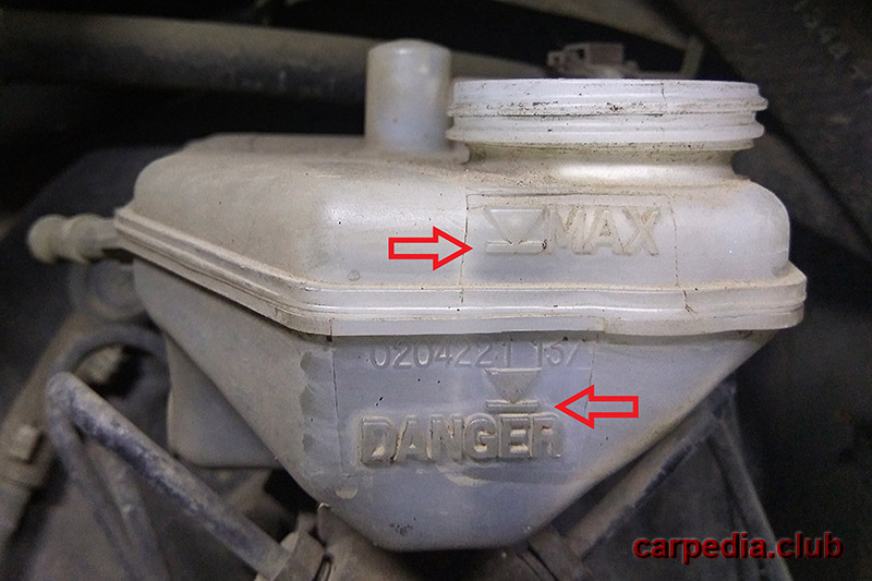 Проверка уровня тормозной жидкости в бачке Peugeot Expert I