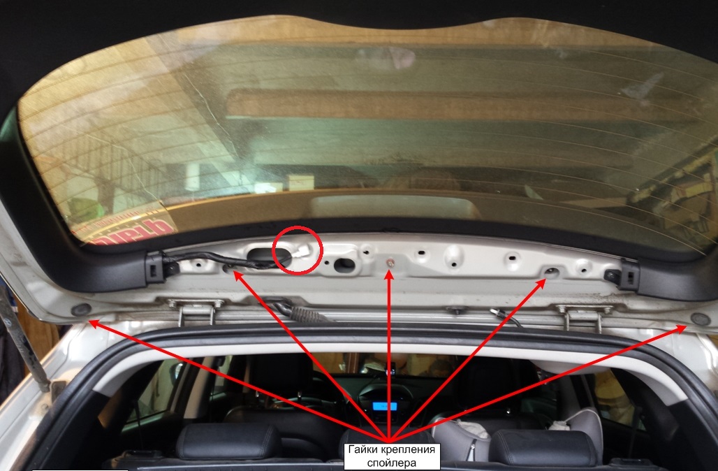 Расположение крепления спойлера на автомобиле Hyundai ix35