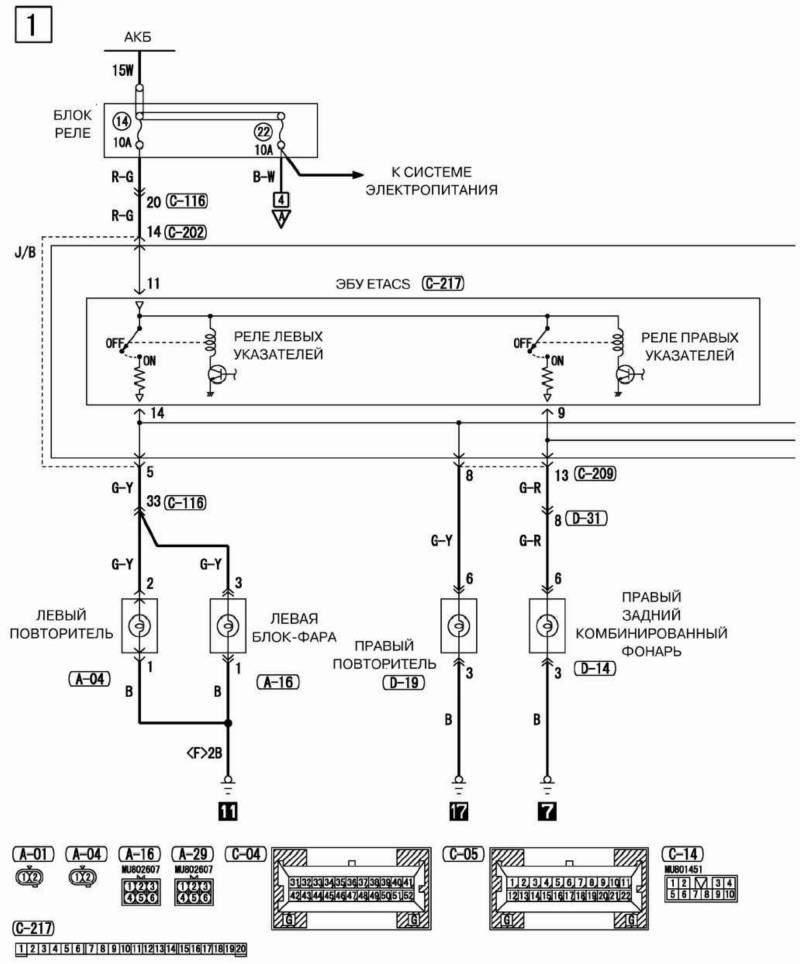 Схема реле указателей поворота авто Mitsubishi Outlander 2003 - 2008