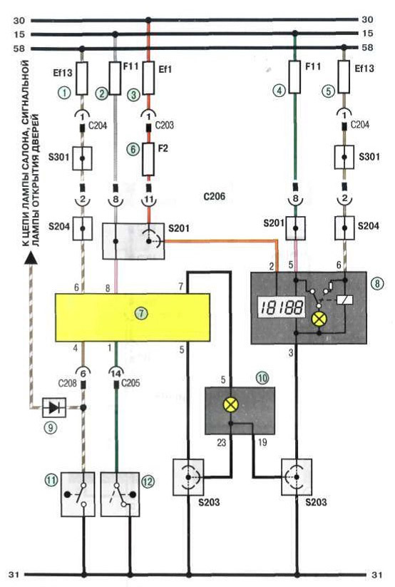 Схема соединения звукового сигнализатора (зуммера) Chevrolet Lanos