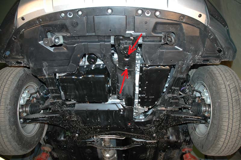 Размещение болтов крепления передней опоры двигателя к усилителю поперечины передней подвески Mitsubishi Outlander XL