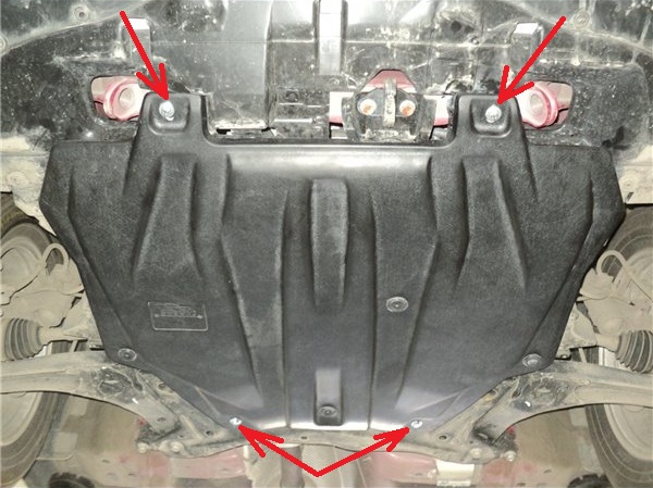 Размещение болтов крепления защиты картера двигателя Mitsubishi Outlander XL