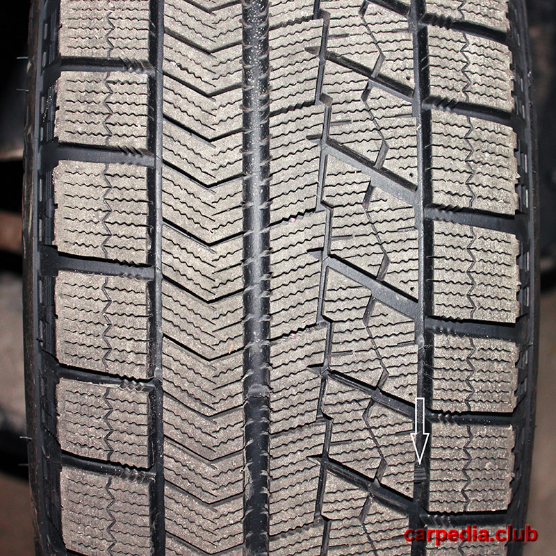 Расположение индикаторов износа протектора шины на автомобиле Hyundai Elantra MD