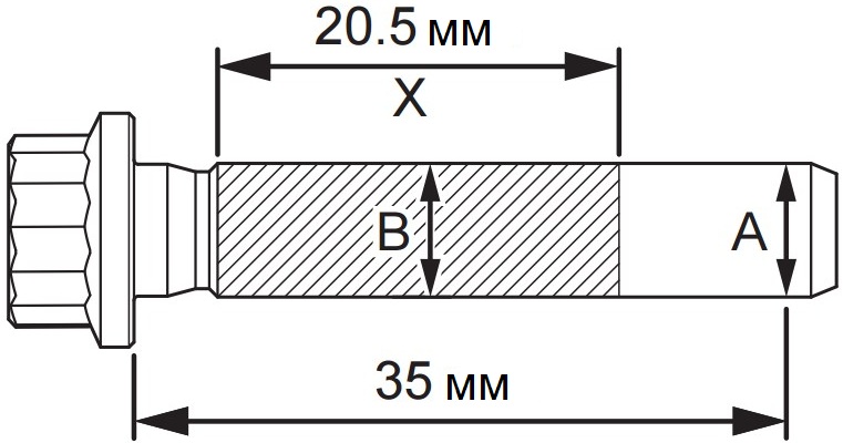 Геометрические параметры болта крепления крышки шатуна двигателя 4B12 Citroen C-Crosser