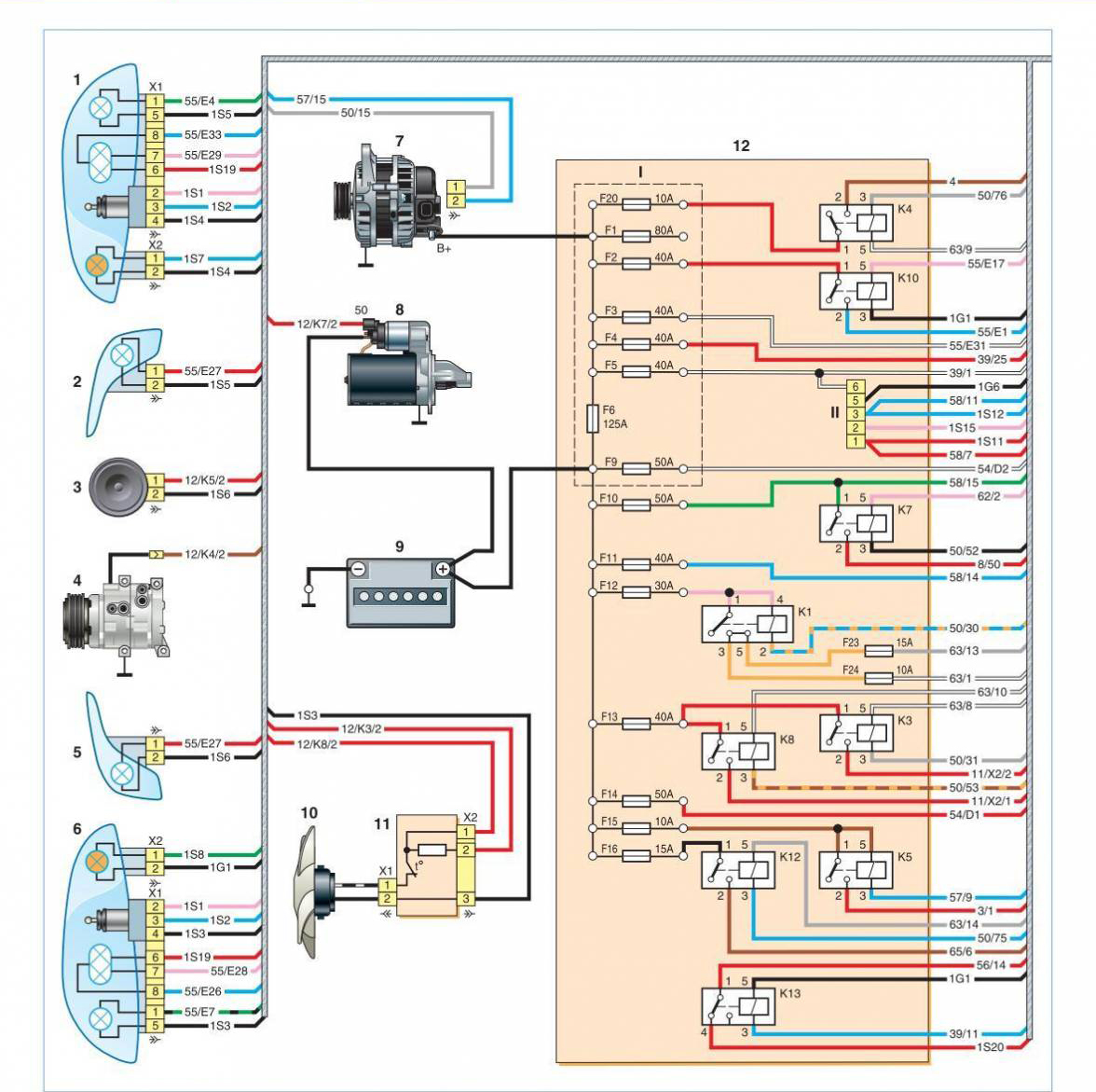 Электросхема переднего жгута проводов автомобиля Hyundai Solaris 2010-2016