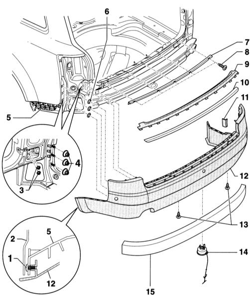 Схема деталей заднего бампера Audi A4 B6