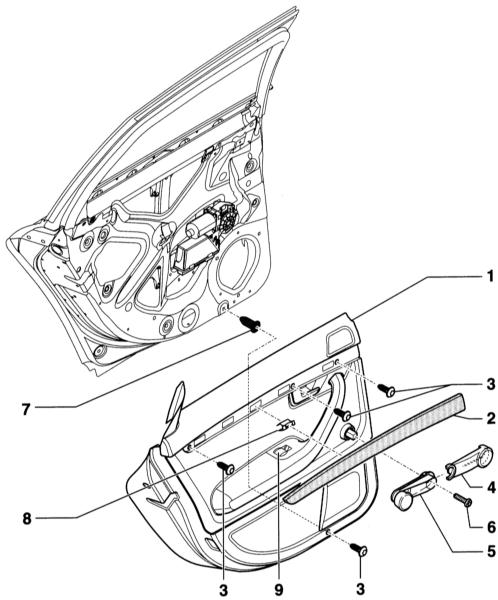 Схема деталей облицовки двери Audi A4 2 (B6)