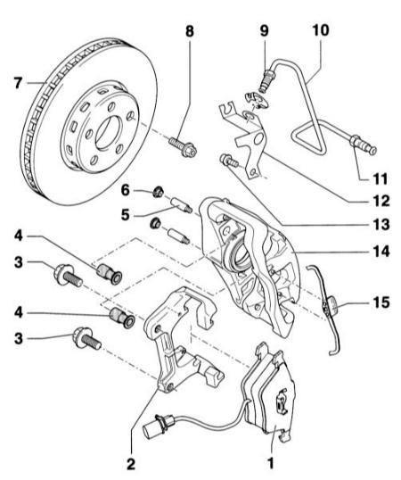 Схема деталей переднего тормозного механизма FNR-G60 Audi A4 2 (B6)